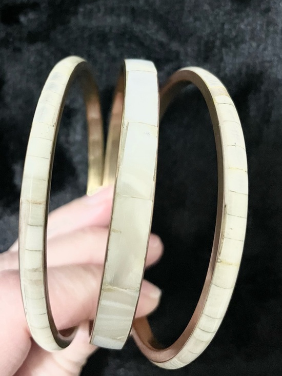 Vintage Accessories - Cream  and Brass Vintage  Bangle Bracelet Set - Women Accessories